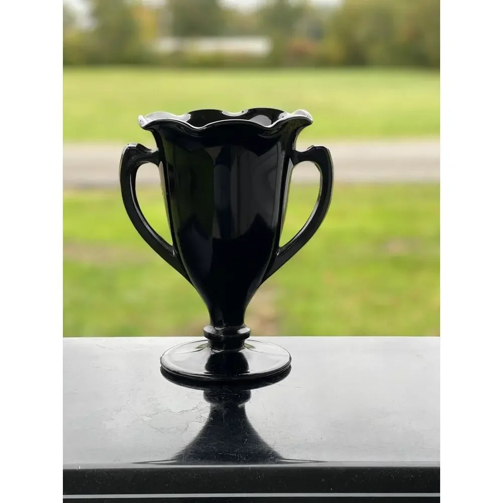 L.E. Smith Black Amethyst Glass Trophy Vase Spooner‎ Art Deco
